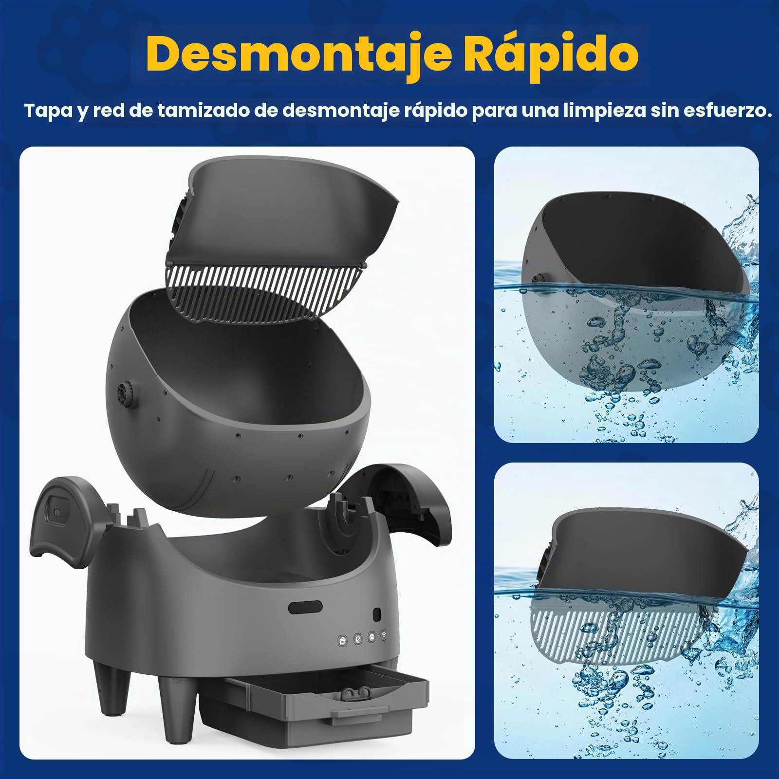 Arenero Gatos Autolimpiable, Caja Arena Gato Automatica con App Control, Antifugas, Atrapamiento, Olores, con Sensores de Seguridad, 13L para Múltiples Gatos, Fácil de Limpiar