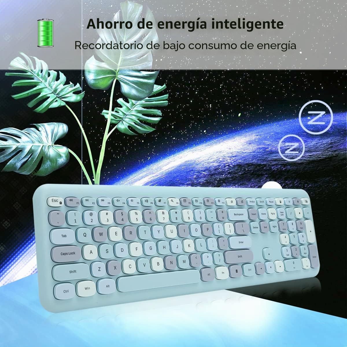 ciciglow Combo De Teclado Y Mouse Inalámbricos, Colorido Teclado De Máquina De Escribir con Teclado Numérico Y Teclado Numérico USB De 2.4G Compatible con Laptop/PC(Colores Mezclados