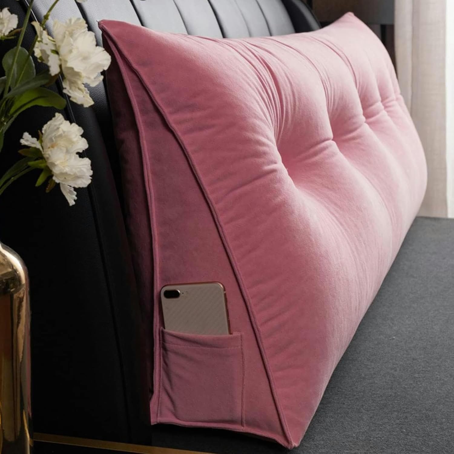 AMNOOL Triangular Headboard Pillow,Solid Color Triangle Cushion Reading Bed Rest Pillow,Large Bolster Wedge Support Removable Pillow for Dorm Daybed Bed