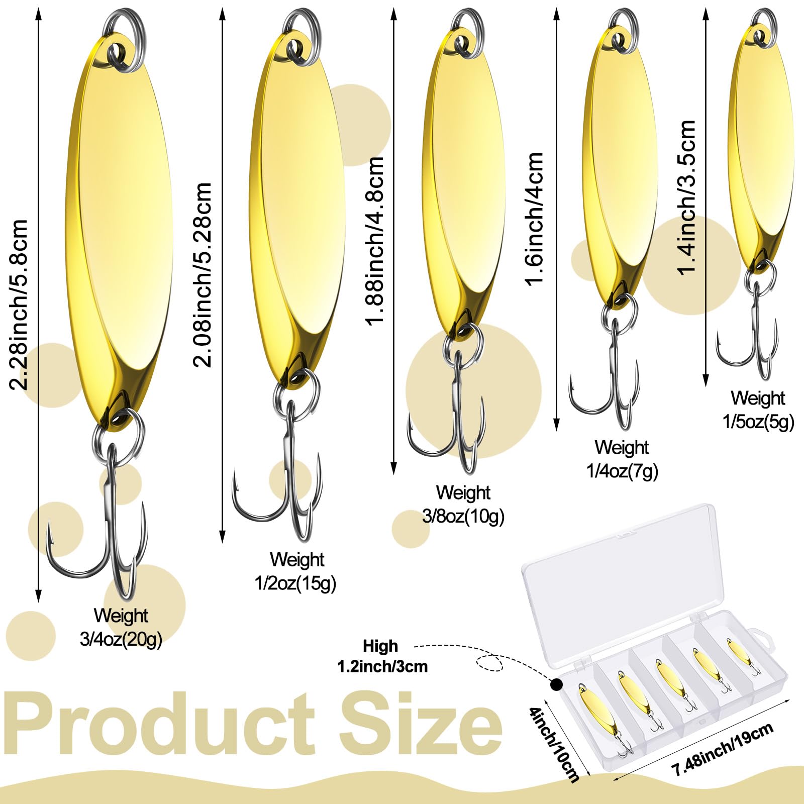 Amazon.com : HESTYA 20 Pieces Fishing Lures Spoons Saltwater Treble Trout  Lures Hard Metal Spinner Baits 5 Sizes Casting Spoon Hooks for Salmon Bass  in 1/5 1/4 3/8 1/2 3/4 oz (Gold) : Sports & Outdoors