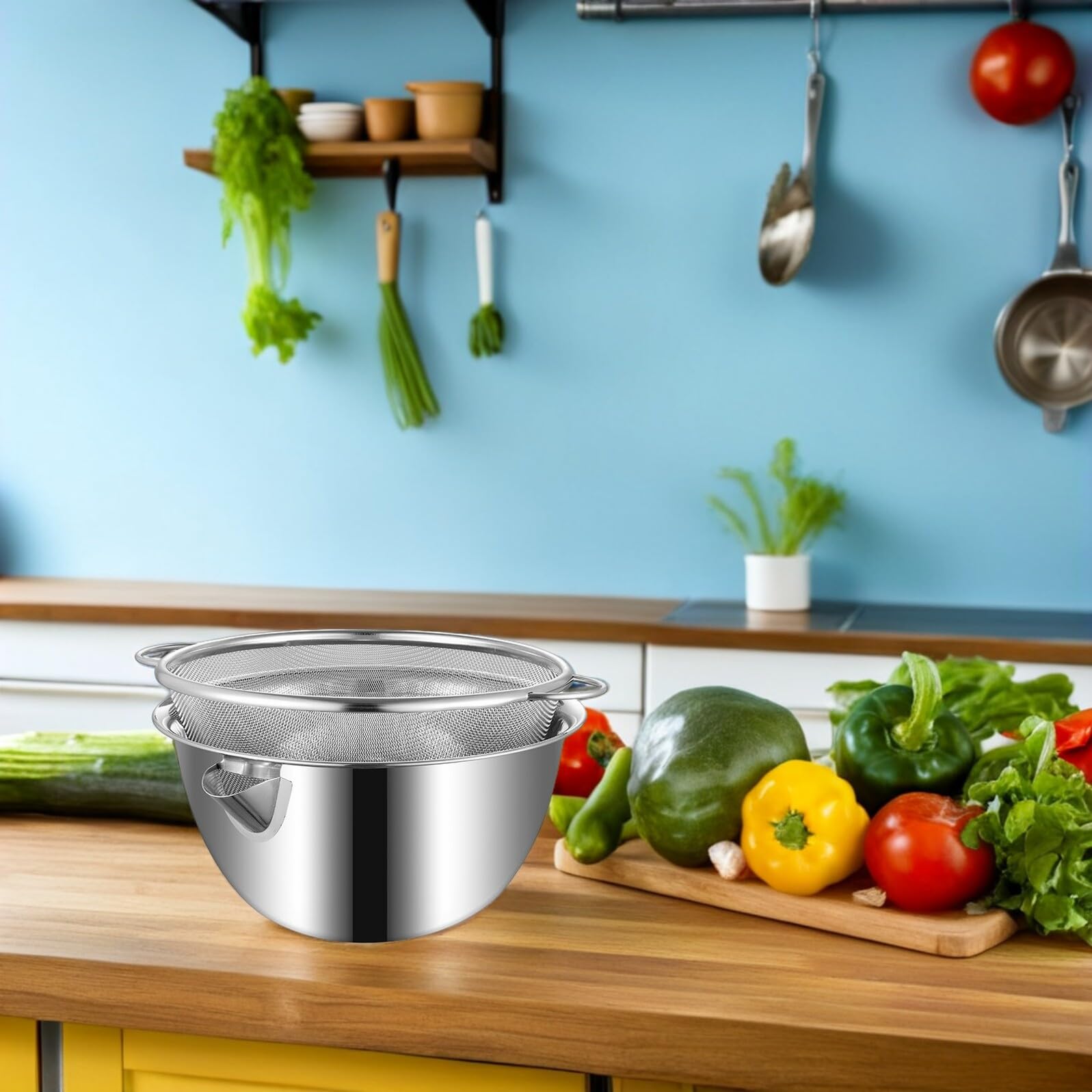 Edelstahl Schüssel mit Integriertem Abflusskorb Großes Multifunktionales Küchensieb Rostfreier Abtropfbehälter für Gemüsewaschen und Zubereitung Platzsparend und Langlebig