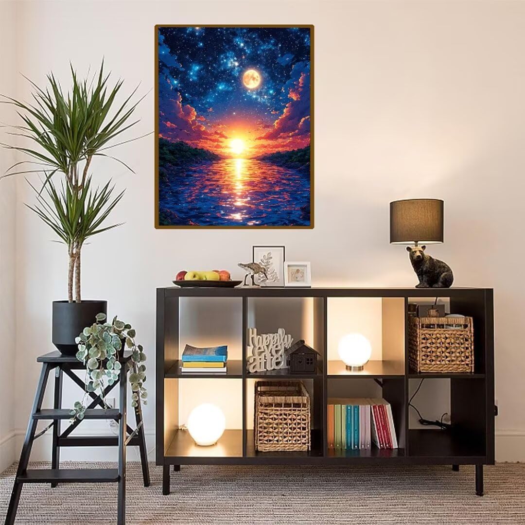 5D Diamond Painting Sol y Luna Pintura Diamante Adultos, Diamond Painting Niños, DIY Cuadros de Diamantes Kit Manualidades Adultos, para Navidad Decoración de La Pared Del Hogar Regalos 70x100cm t4145