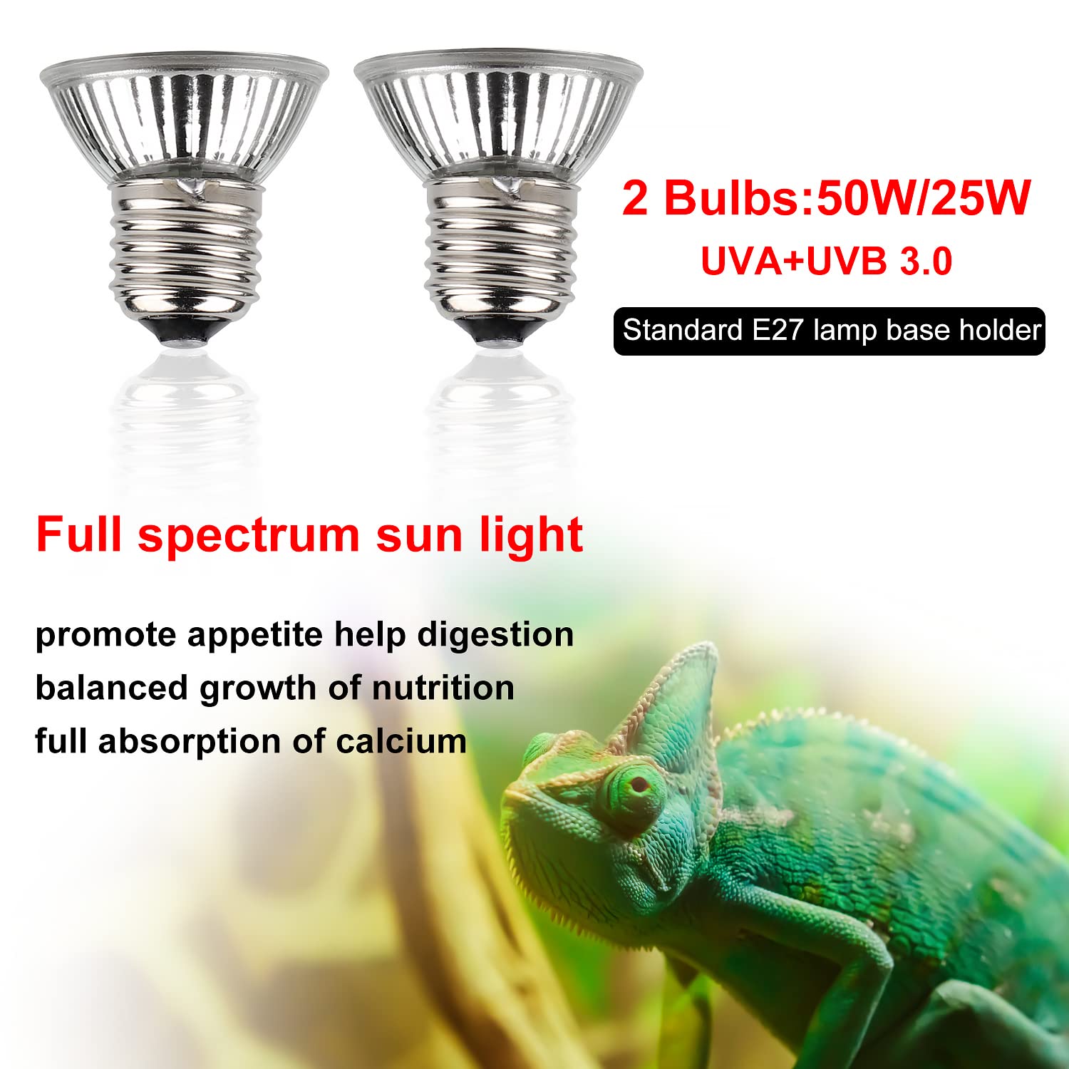 CPROSP Lámpara uvb Tortugas, Calefacción para Reptiles y Anfibios 360 ° Orientable, Fijación para Soporte de Lámpara (2 E27 Bombilla Incluida), Cable y Enchufe de 1,8 m, Temperatura Ajustable — view 6