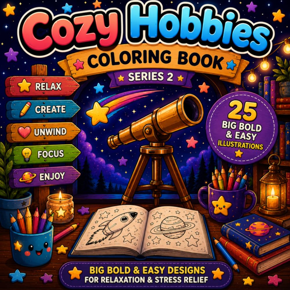 Cozy Hobbies Coloring Book: Big Bold & Easy Designs for Relaxation and Stress Relief (Cozy Coloring Book Series)