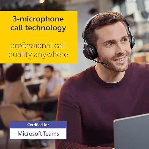 Jabra Evolve2 65 Wireless PC Headset – Noise Cancelling Microsoft Teams Certified Stereo Headphones With Long-Lasting Battery – USB-A Bluetooth Adapter – Black - 2