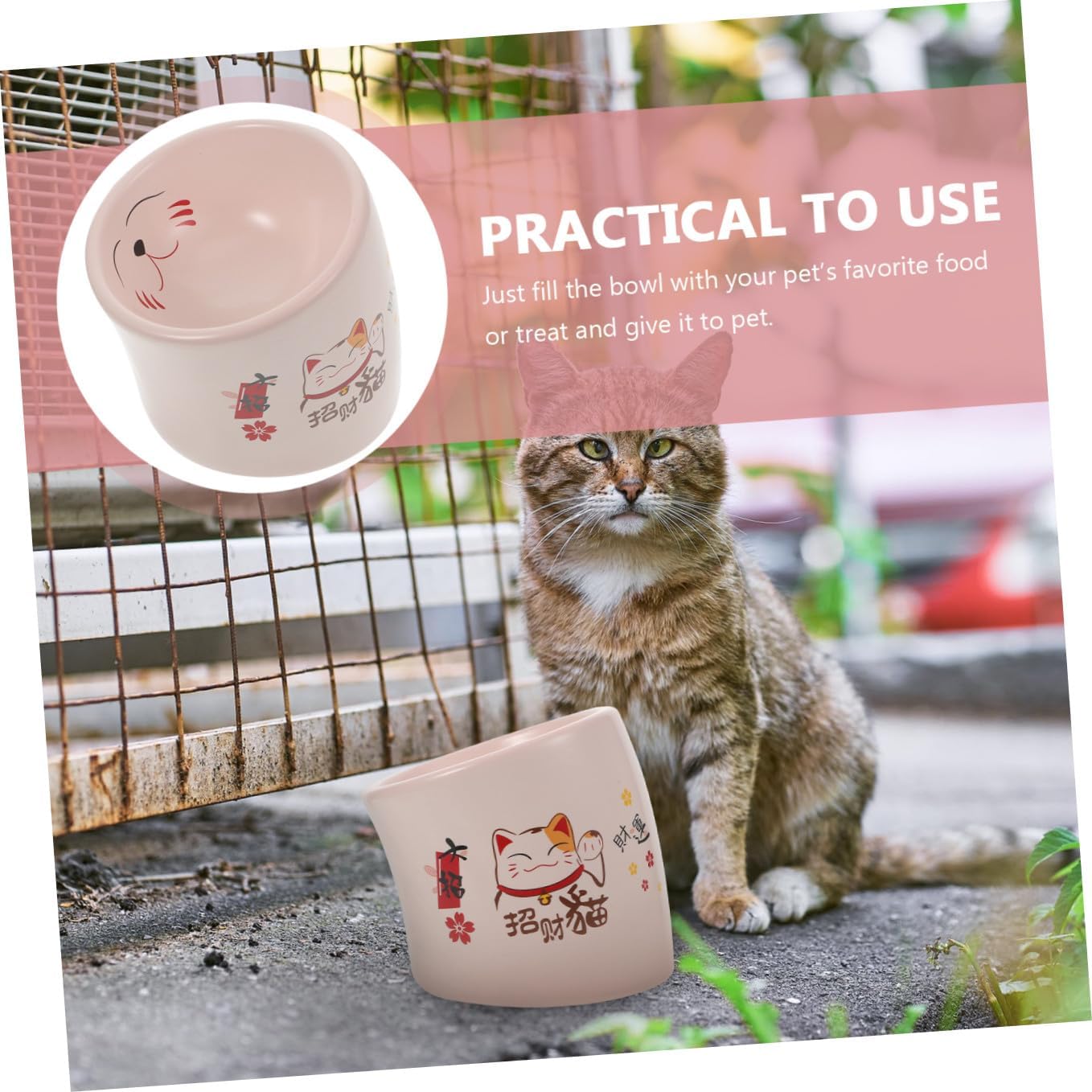 Ceramic Cat Neck Protection Bowl Elevated Non-Spill Pink Pet Food Feeder Suitable for Cats and Puppies