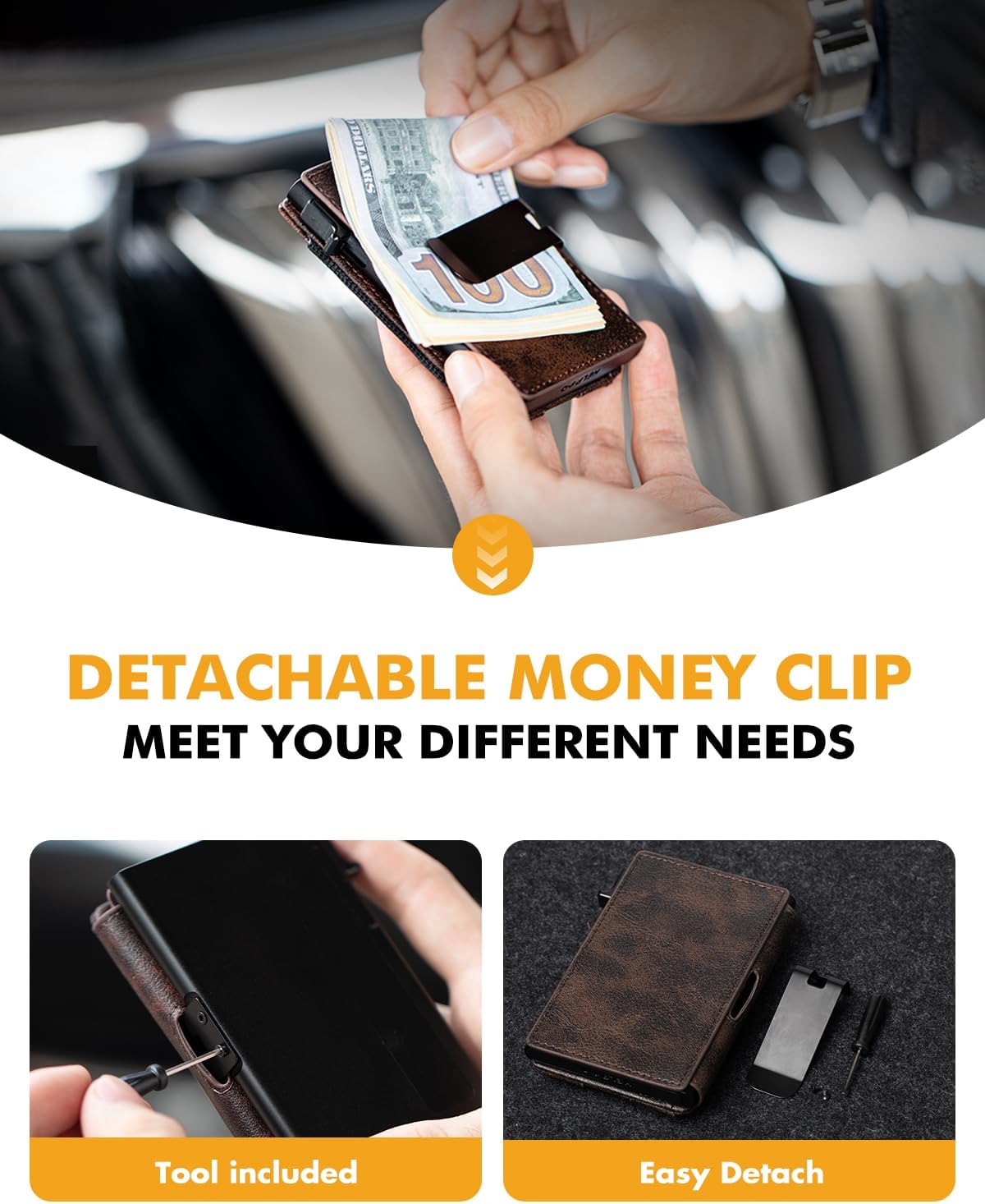 IW Wallet with Airtag Holder for Men: Pop Up Bifold Wallet with Detachable Money Clip ID Window for Air Tag(1st & 2nd Generation) - RFID Blocking for Card Cash - Valentine's Day Gift (Dark Brown) - Image 5