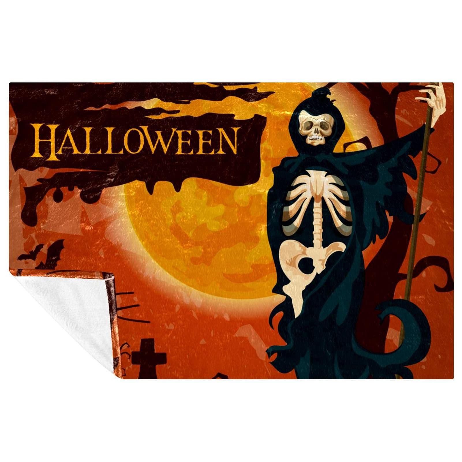 Couverture Halloween tête de mort et fantôme douce 150x100 cm pour lit et canapé
