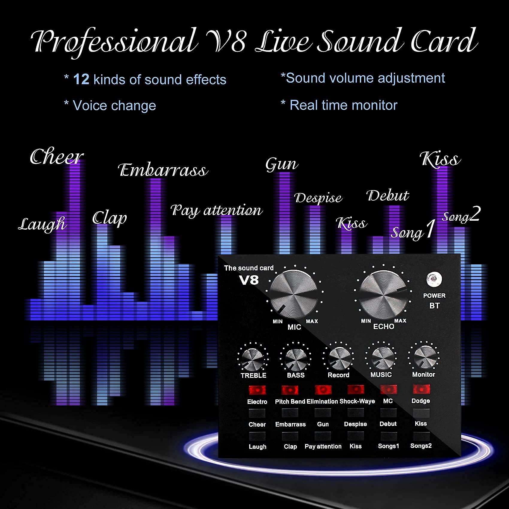 Pacchetto Microfono A Condensatore Bm-800, Kit Microfono Bm-800 Scheda Audio dal Vivo con Supporto per Braccio Microfono Regolabile per Registrazione in Studio,