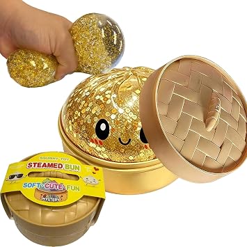 Dumpling Mystery Glitter Squishies Box, Relief Fidget Sensory Squeeze Stress Balls Toys for Anxiety and Stress Relief. Gold Glitter