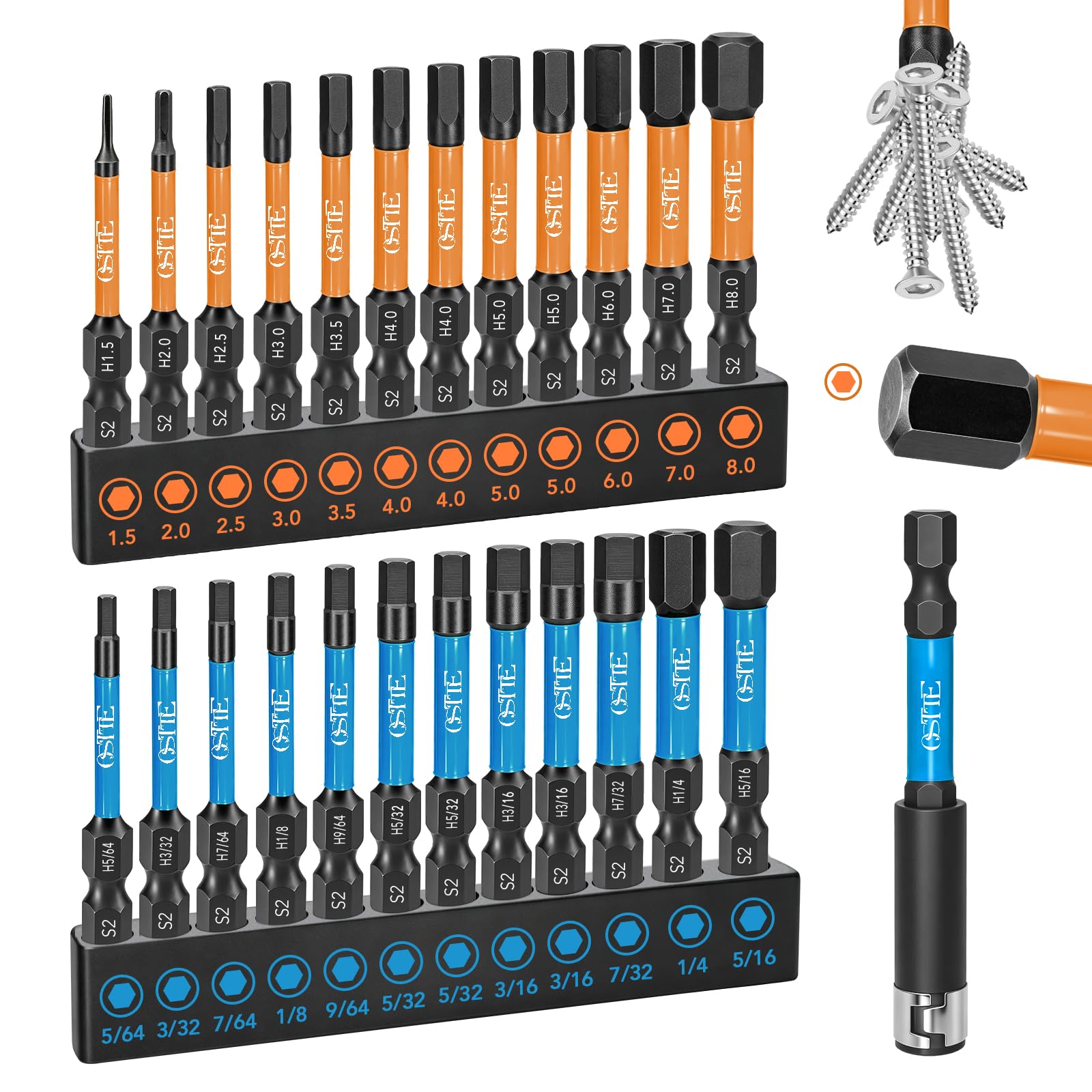 OSTTE 25Pcs Allen Wrench Drill Bit Set, 2" L Metric&SAE, S2 Alloy Steel | Allen Wrenches…
