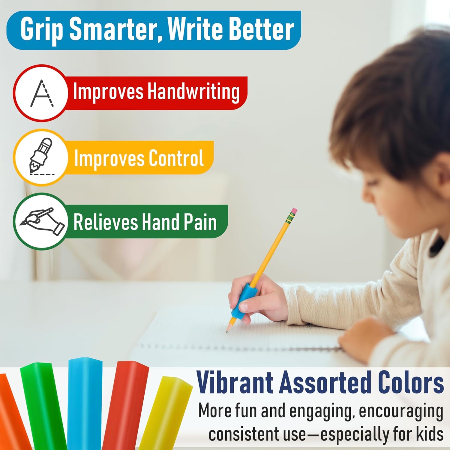 Pencil Grip The Classics Triangle Grip Ergonomic Writing Aid, For Right or Left Handed Users, Assorted Colors, Pack of 200 (TPG-162)