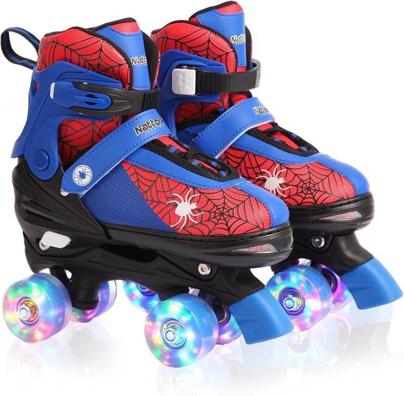 Nattork Kids Roller Skates for Boys Girls, 4 Sizes Adjustable Quad Skates for Kids with Light up Wheels,Cool Birthday Gift for Children Beginners Indoor Outdoor Sports