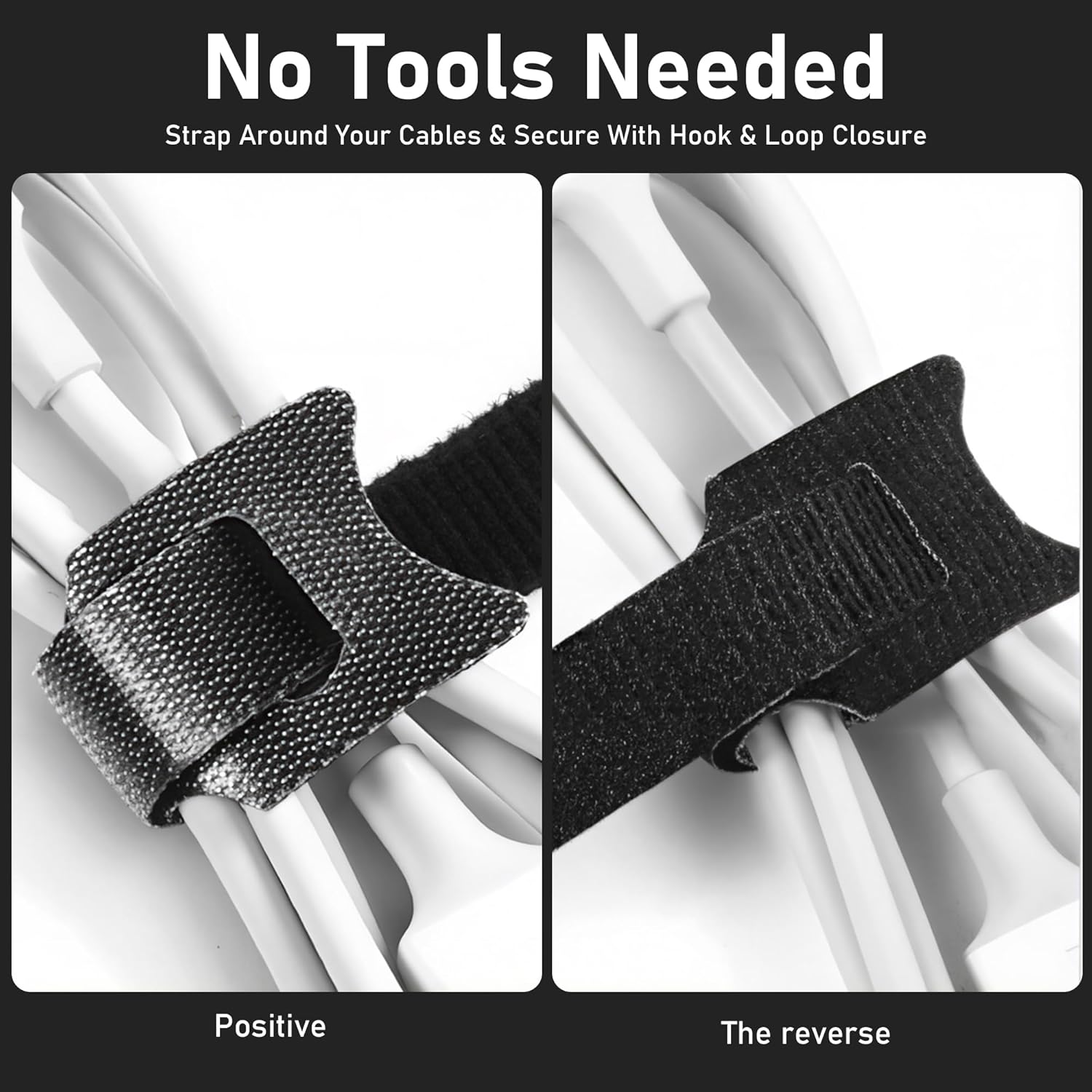 60Pcs Reusable Hook and Loop Cable Straps – Adjustable Cord Ties for Wire Management – 8in – Black