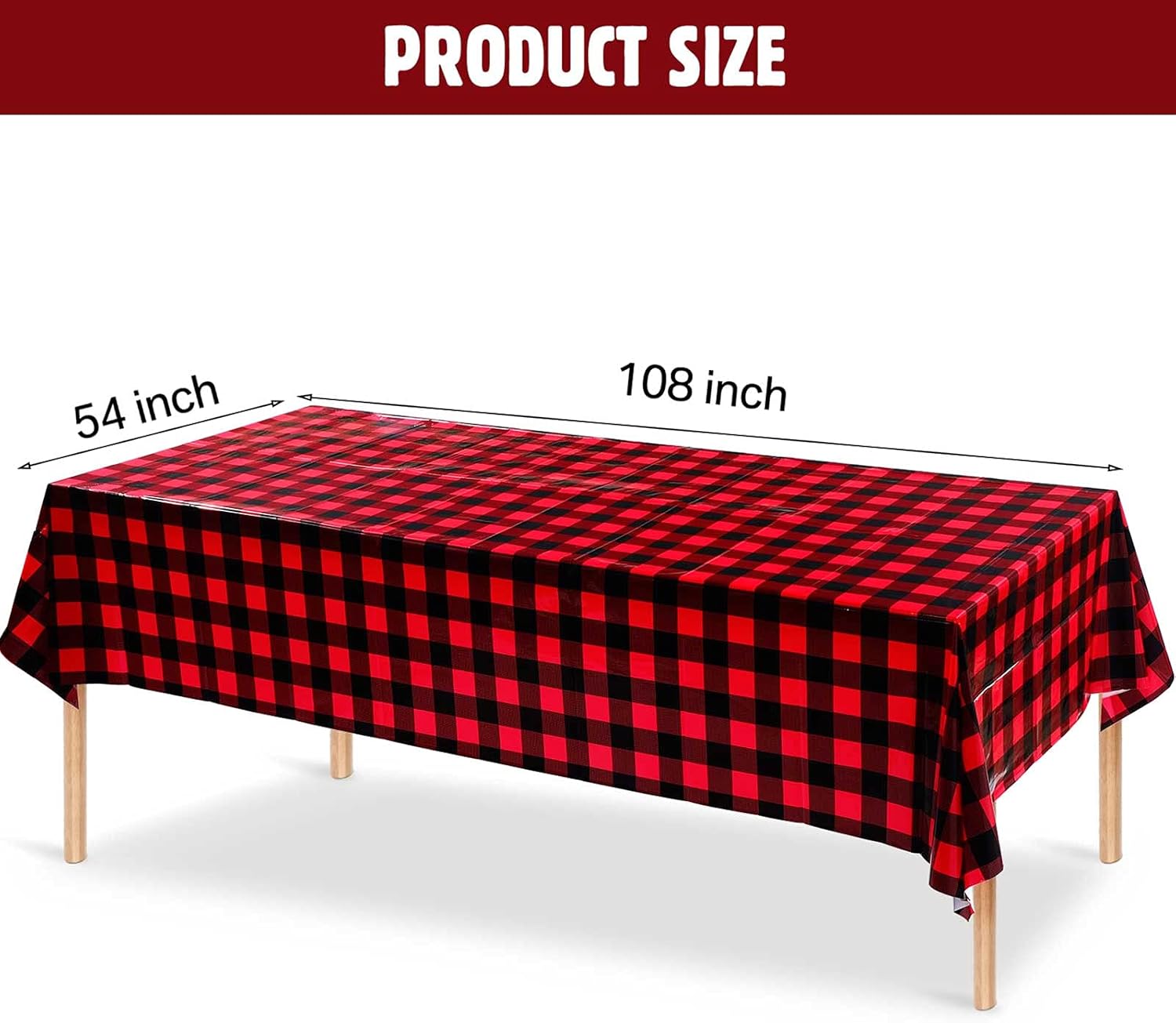 Breling Red and Black Lumberjack Checkered Tablecloth Plastic Gingham Table Cover Disposable Tablecloth for Camping, Holiday Decor, 108 x 54 Inch(3 Packs) - Image 2