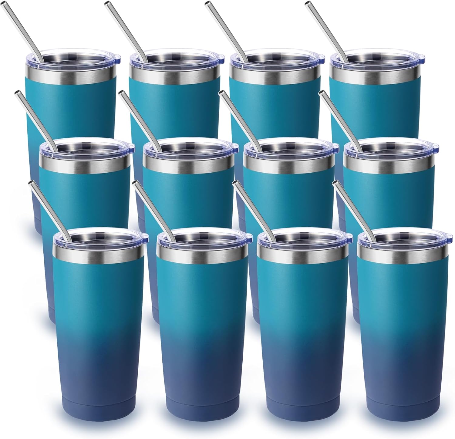 Volhoply 20oz Stainless Steel Tumbler with Lid and Straw Bulk 12 Pack,Double Wall Insulated Travel Iced Coffee Mug Fits Cup Holder,Powder Coated Cups for Cold Drinks,Christmas Gifts（Dark Night,12 Set）