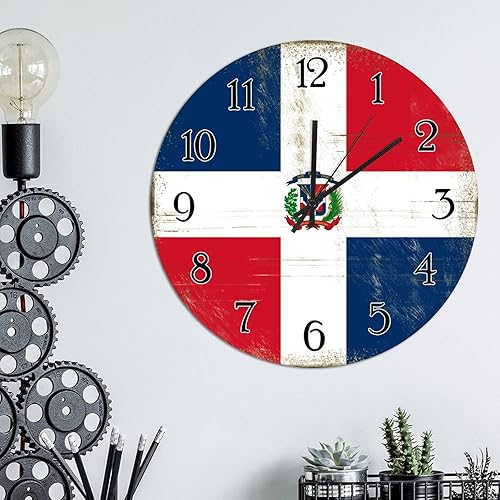 Miniatura 3 de Reloj de pared de madera con diseño de recuerdo de país de República Dominicana, reloj de pared redondo de 10 pulgadas, reloj de pared redondo de 10