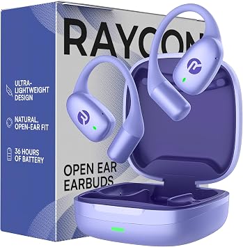Raycon Essential Open Ear Earbuds Open Ear Headphones, Earbuds Wireless Bluetooth, Sweat & Water-Resistant Earphones, Running Headphones with Ultra-Lightweight Design, 36 Hours Battery Life Purple