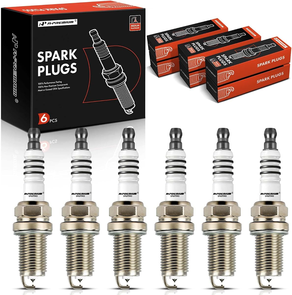 A-Premium Iridium Platinum Spark Plugs Pack of 6, Fine Wire, V6 Engine | Compatible with Honda Accord 2003-2007 & Acura TL 2004-2008, MDX 2007-2009, RL 2005-2008