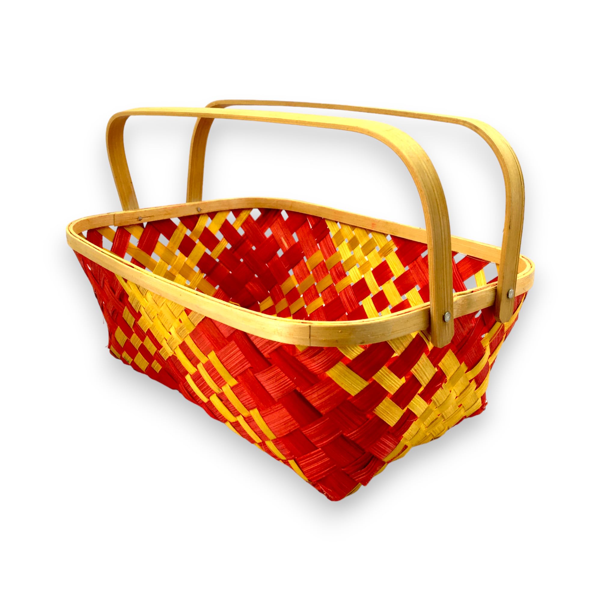 Handle cane bamboo basket for multipurpose uses natural brown wicker for hamper chocolate flower pooja cane basket. Set of 2 baskets. (Red) - Image 5 thumbnail