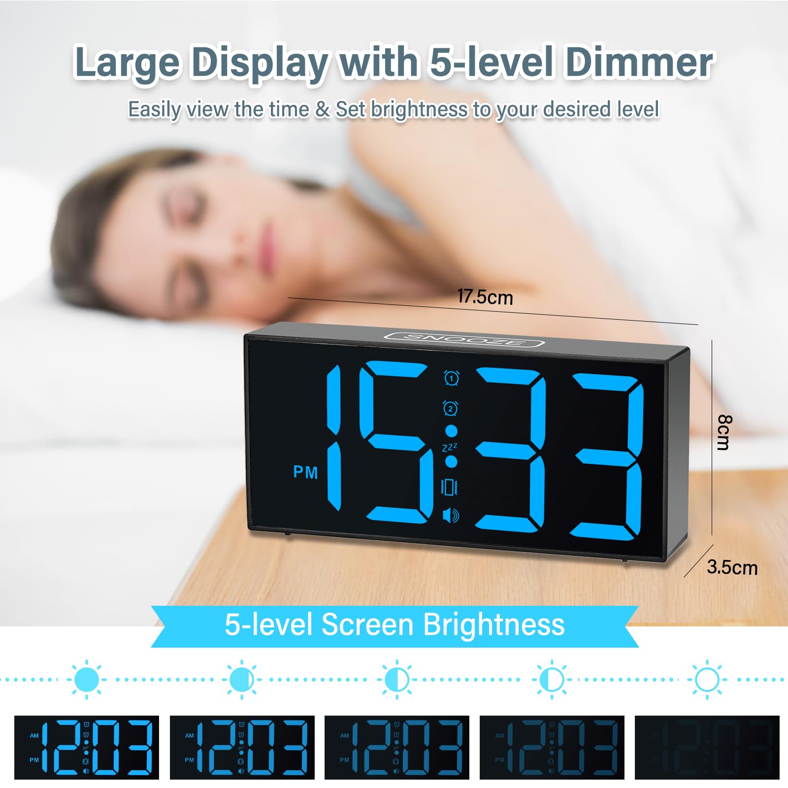 Sveglia da Comodino con Vibrazione Orologio Sveglia Digitale da Comodino Digitale da Comodino Per Non Udenti, Con Problemi Di Udito, Che Dormono Pesantemente, Snooze, Doppio Allarme, Porta Usb