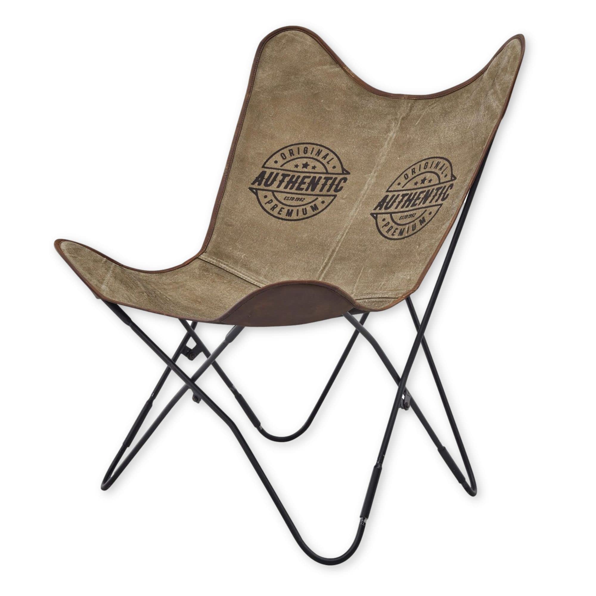MILLA Butterfly Sessel, Canvas - Retro Wohnzimmer Sessel mit schwarzem Metallgestell - 75 x 90 x 75 cm (B/H/T)