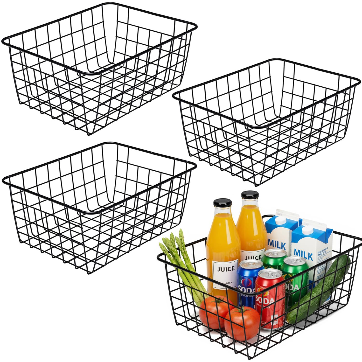 Aeggplant Kitchen Wire Baskets Farmhouse Decor Metal Food Storage Organizer, Household Refrigerator Bin with Built-in Handles for Cabinets,Pantry Set