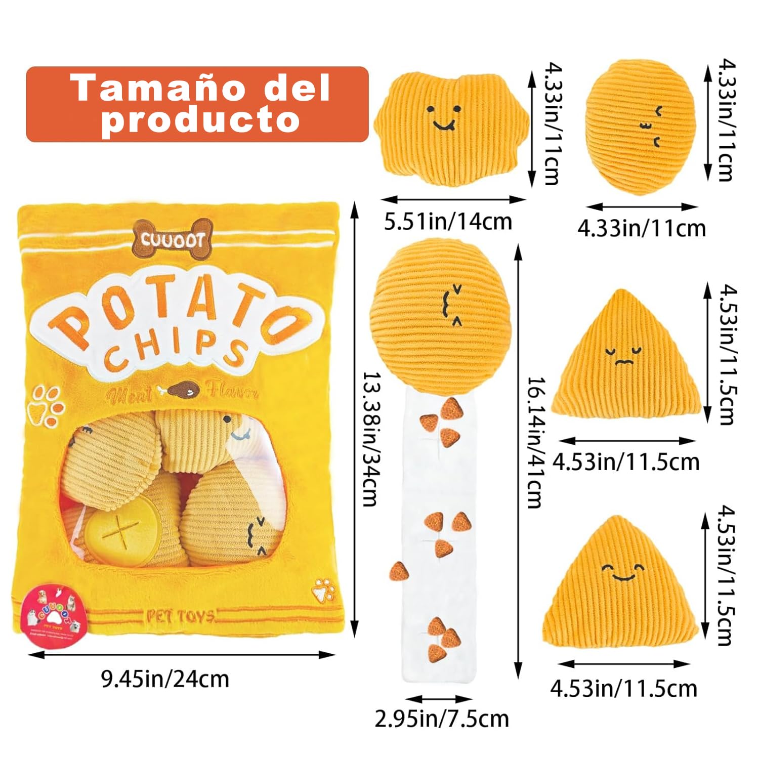 Juguetes para Perros Snuffle Toys Crinkly Squeaky Juguetes interactivos de Peluche para Perros pequeños medianos y Grandes - Juguetes de ovnis y Extraterrestres (Potato-chips-01)
