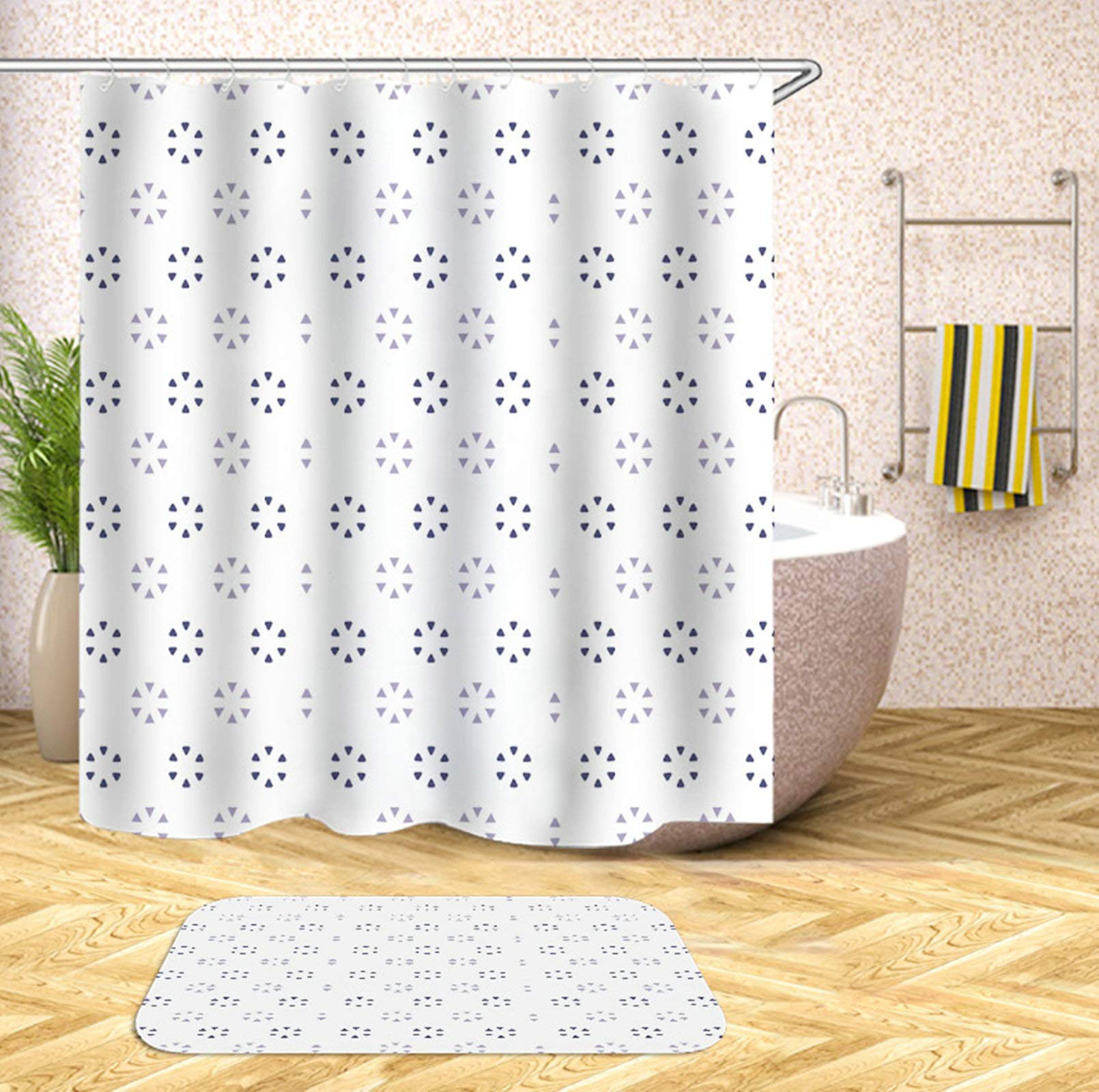 KnSam - Alfombrilla de baño para cortina de ducha, impermeable, antimoho, copo de nieve, multicolor, 180 x 200 cm