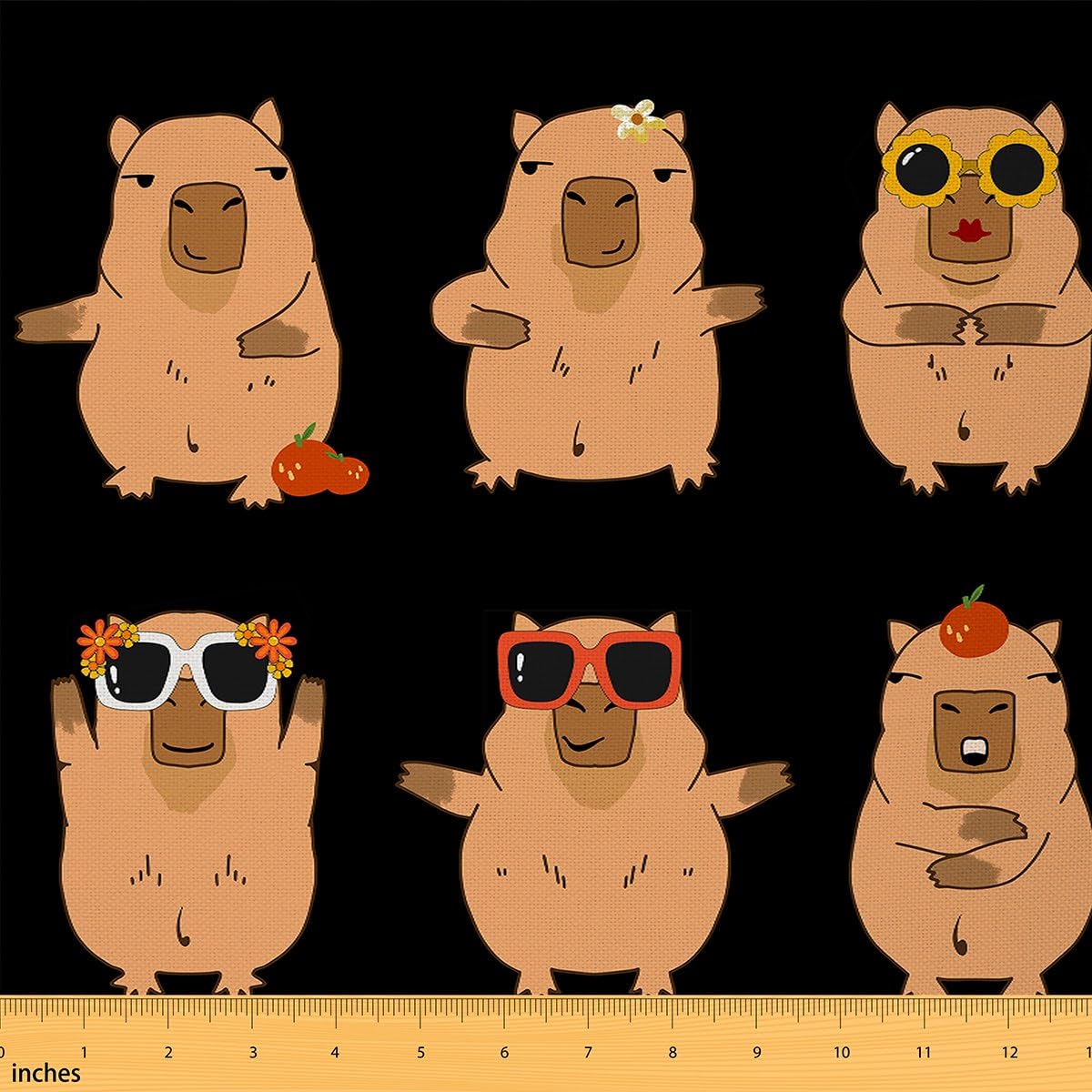 Capybara Fabric by The Yard Cartoon Animal Upholstery Fabric for Chairs Cute Lovely Animal Theme Kawaii Black Decorative Waterproof Outdoor Fabric 3 Yards (L276*W150cm) — image 1