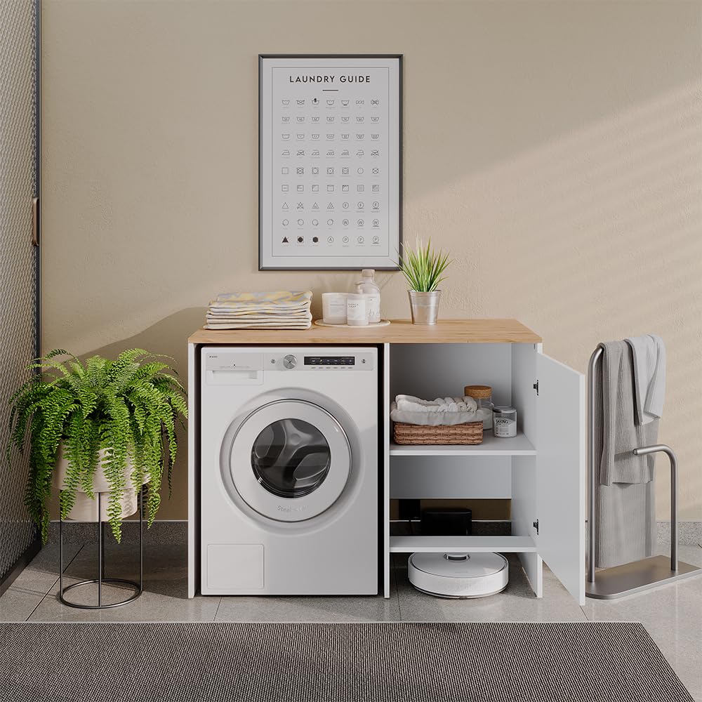 Vicco Armario para Lavadora Viktor Blanco/Roble Artesanal 119.6x88.2 cm | con 1 puerta, para almacenamiento que ahorra espacio sobre lavadoras