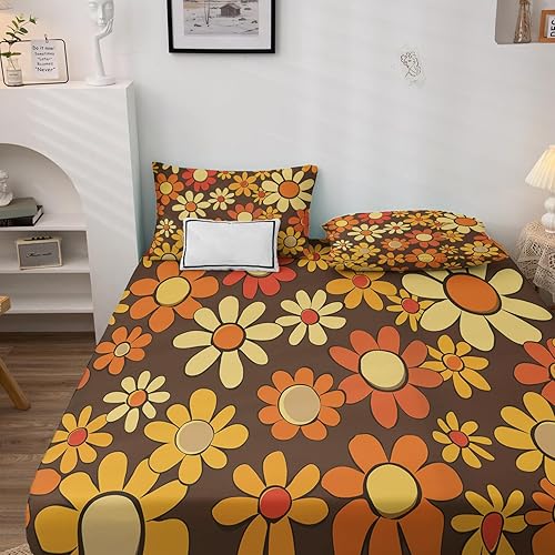 Miniatura 2 de Sábanas retro de los años 70  Juegos de sábanas King  Sábanas de cama con diseño floral vintage Groovy, microfibra suave y bolsillo profundo,