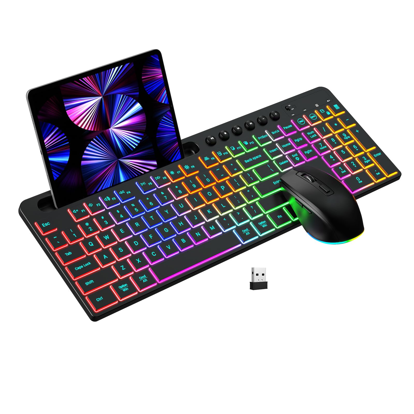 Teclado y ratón inalámbrico 2.4G retroiluminado para PC y Mac recargable 5