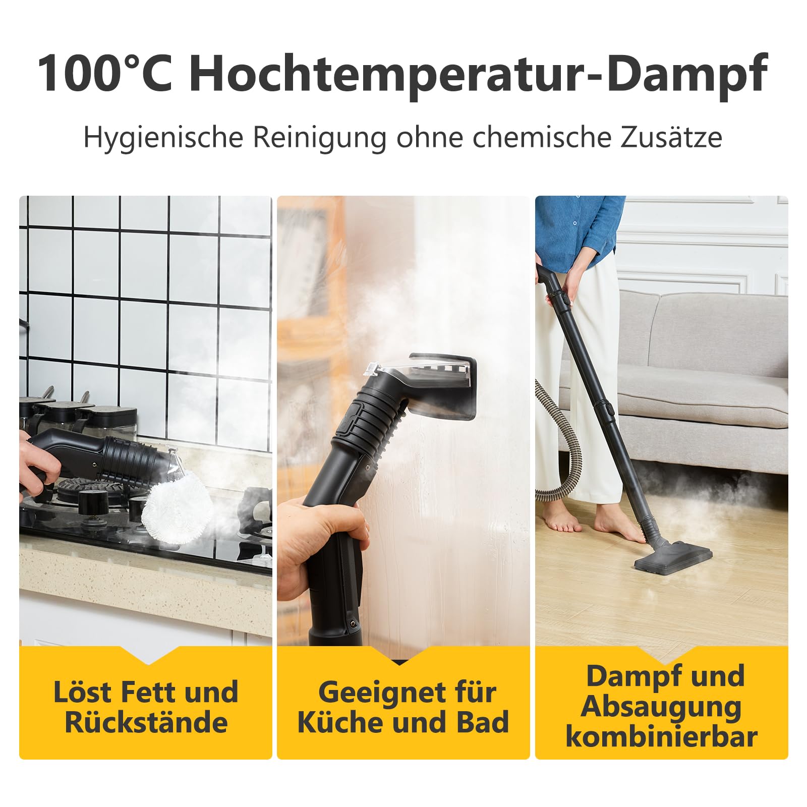 DY-510AC Waschsauger mit Dampffunktion, 20.000 Pa Saugkraft, 100 °C Dampf, 1,5 L/3 L Wassertanks, Selbstreinigungssystem, 5 Aufsätze für Polster, Auto, Teppich und Böden