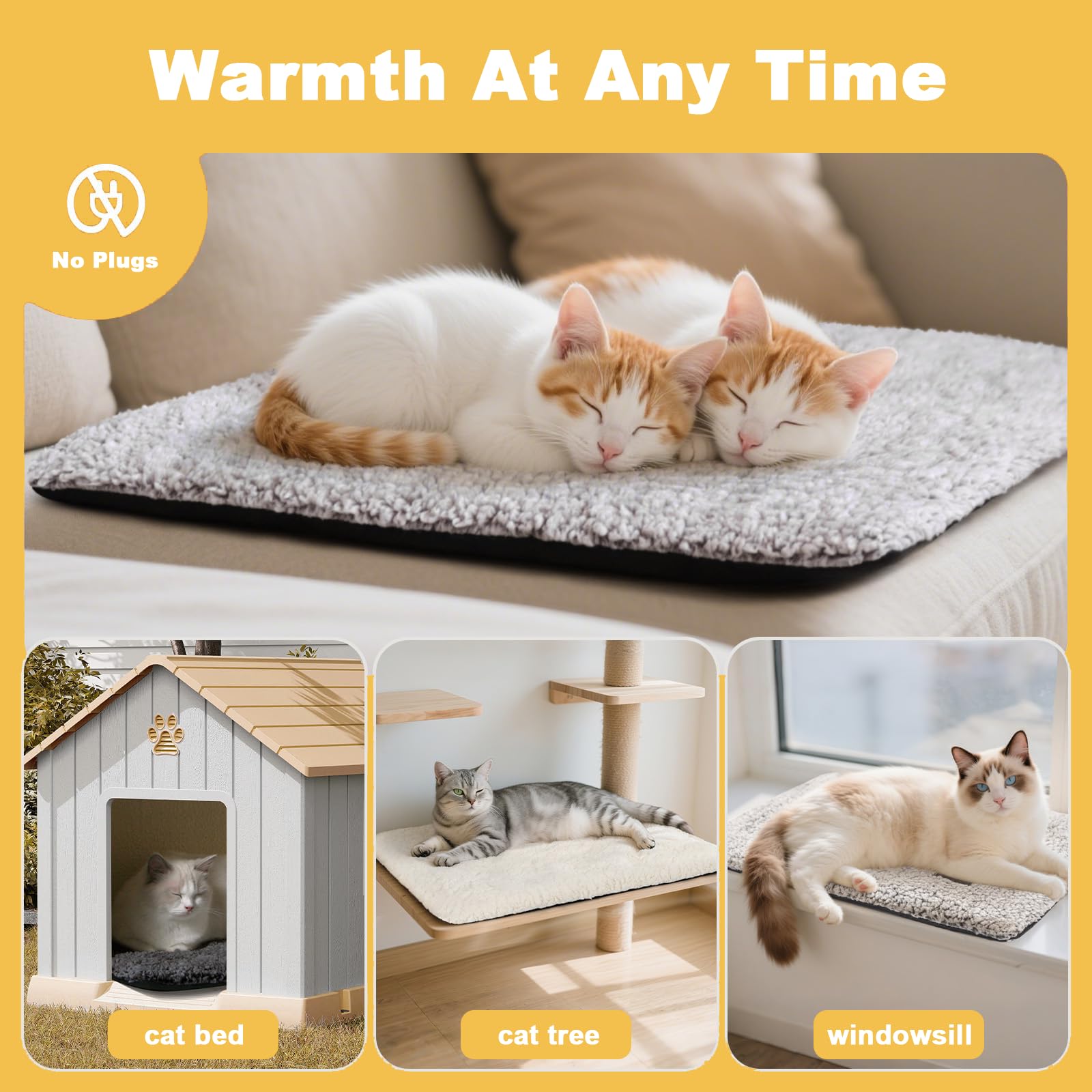 Tapis Chauffant pour Chat, Couverture Chauffante Auto-Chauffage sans Électricité, 88x58cm Tapis pour Doux avec Base Anti-Dérapante, Coussin Chauffage pour Chats et Petits Chiens