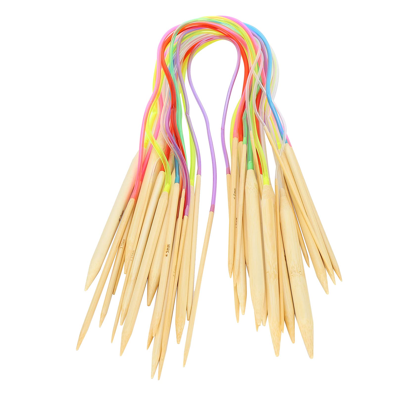 Ejoyous Set di Ferri da Maglia Circolari in bambù da 18 Pezzi, Aghi a Doppia Punta Durevoli, Perfetti per Progetti di Maglieria di Qualsiasi età (Borsa accessori da 60 cm+)