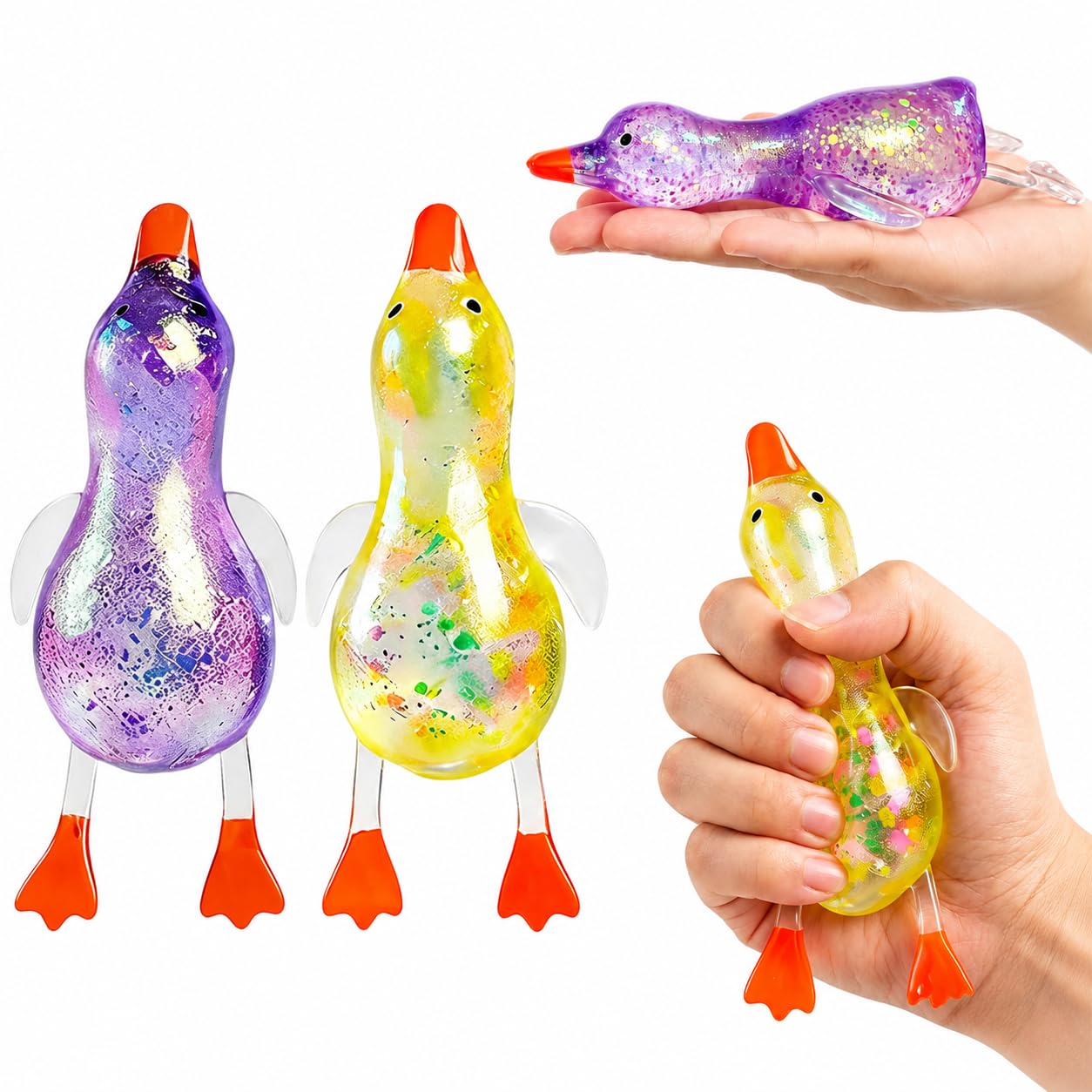 Cute Duck Squishy Sugar Stress Ball Stress Relief Glitter Soft Duck Tool Sugar Balls Squishy Moldable Slow Rise Relaxing Sensory Fidget Props for Anxiety Relief Desk Decor Party Favors Birthday Gift — image 1