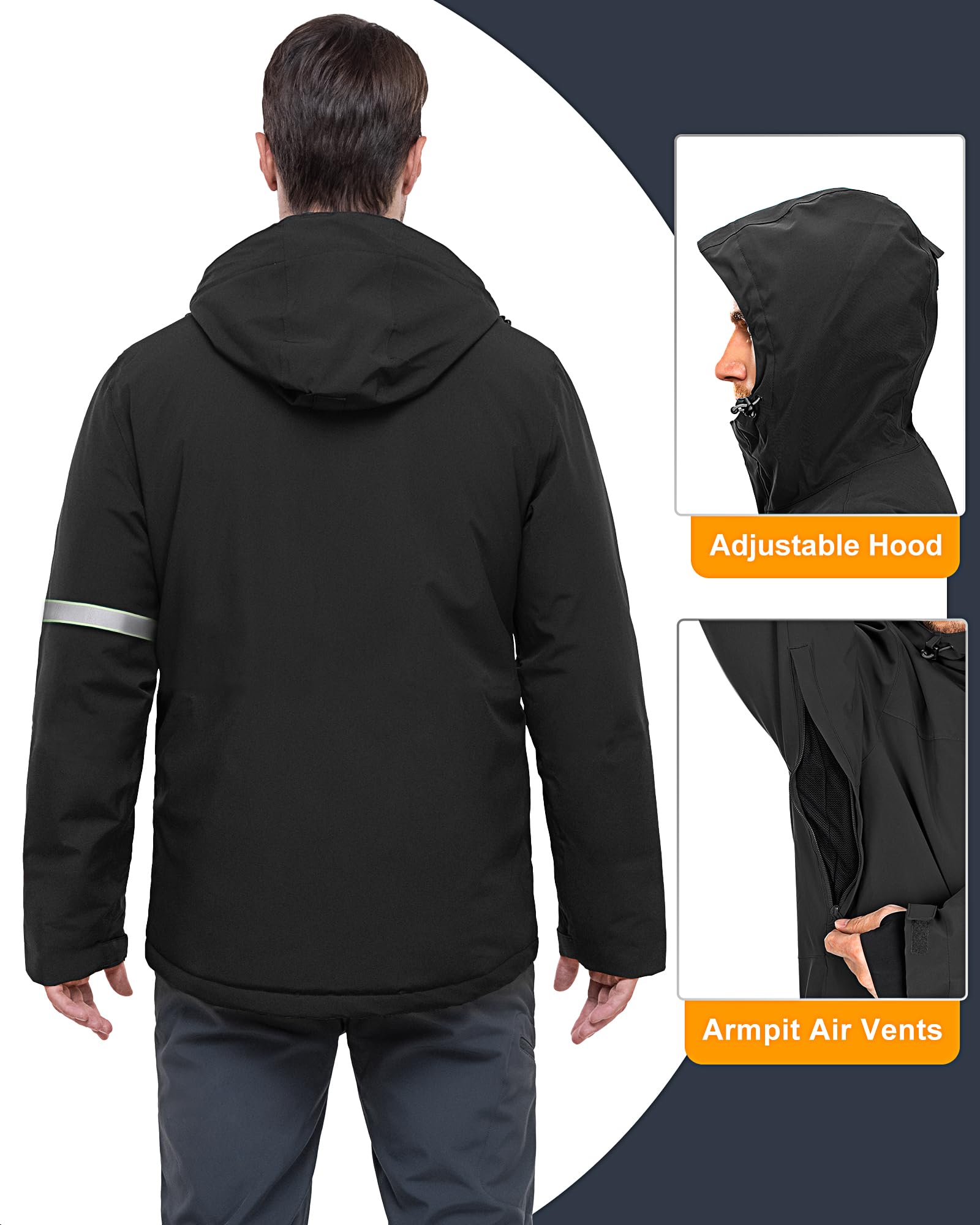 33,000ft Herren Skijacke Wasserdichte Winddichte Warme Outdoorjacke Winterjacke Funktionsjacke Atmungsaktive Snowboardjacke Softshell Jacke mit Kapuze