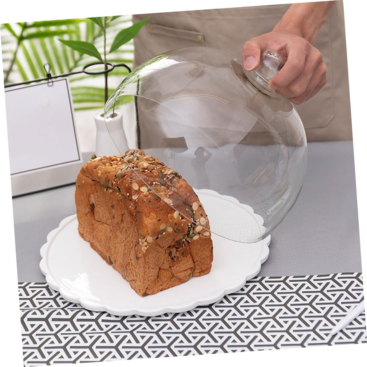 1Set Glass Food Cover with Bread Plate Elegant Dessert Cake Dome for Snacks Pastries Easy to Clean for Parties Wine Tasting