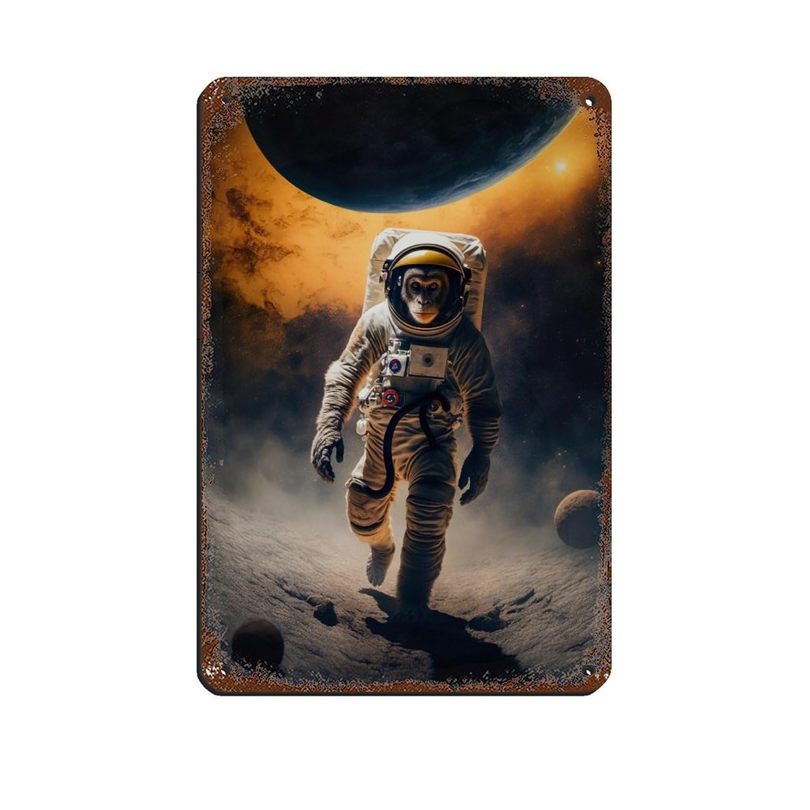 Lxwnze 20L X 30W Cm Astronaut Monkey, Futuristic Animal（1） Tin Sign Vintage Metal Pub Club Cafe Bar Home Wall Art Decoration Poster Retro 8X12inch(20X30cm)