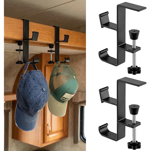 2Pack Heavy Duty RV Hooks for Travel Trailers, RV Accessories with 4 Hooks No Drill Portable Adjustable Metal RV Hangers Hooks for Hanging Jacket, Towel, Bag, Cap, Hat, Key, Fits 1.3" Thickness