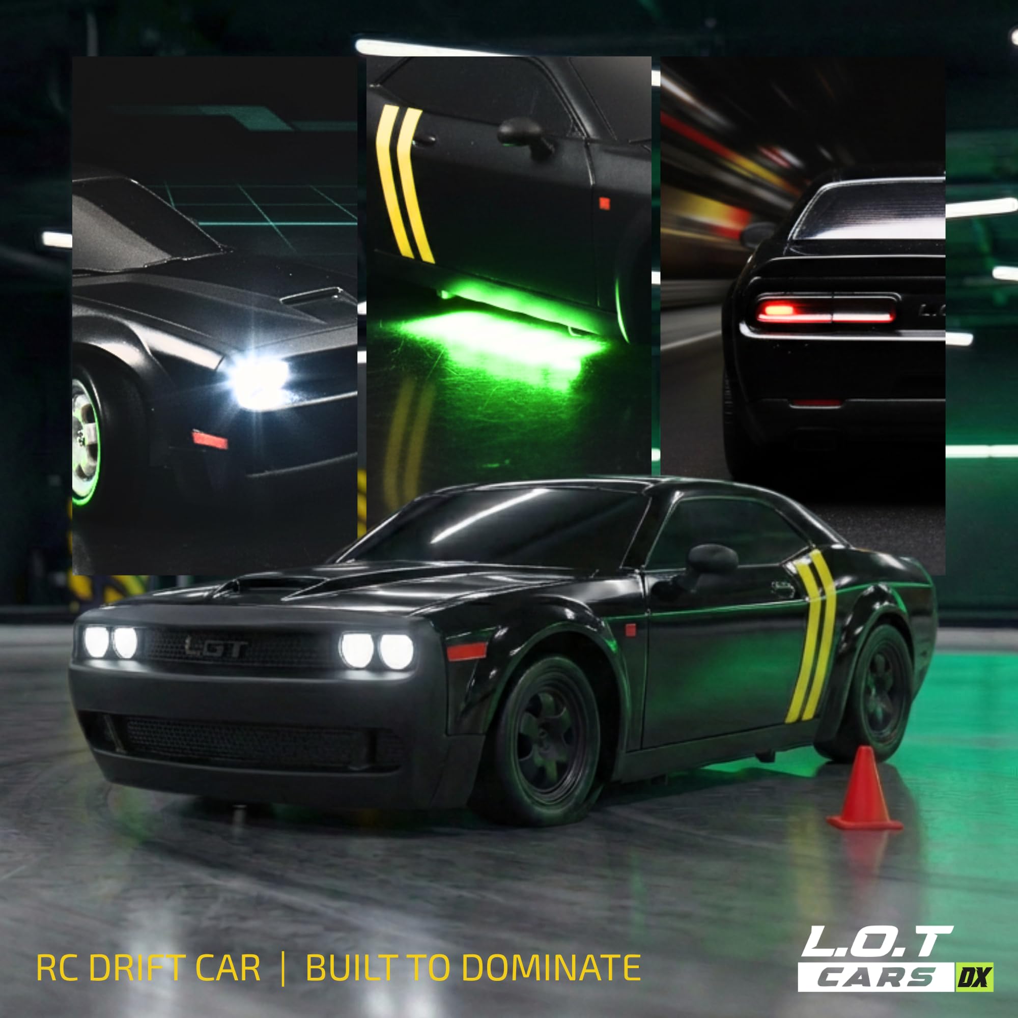 L.O.T CARS Shadow Remote Control Car | 20Kmph, 2.4Ghz | Rc Drifting Car, Rc Car 4x4, Drift Car Remote Control Range Upto 100m, Race-Ready Build ABS Plastic Body, Multi-Mode LED Lights (Tarmac Black) 1