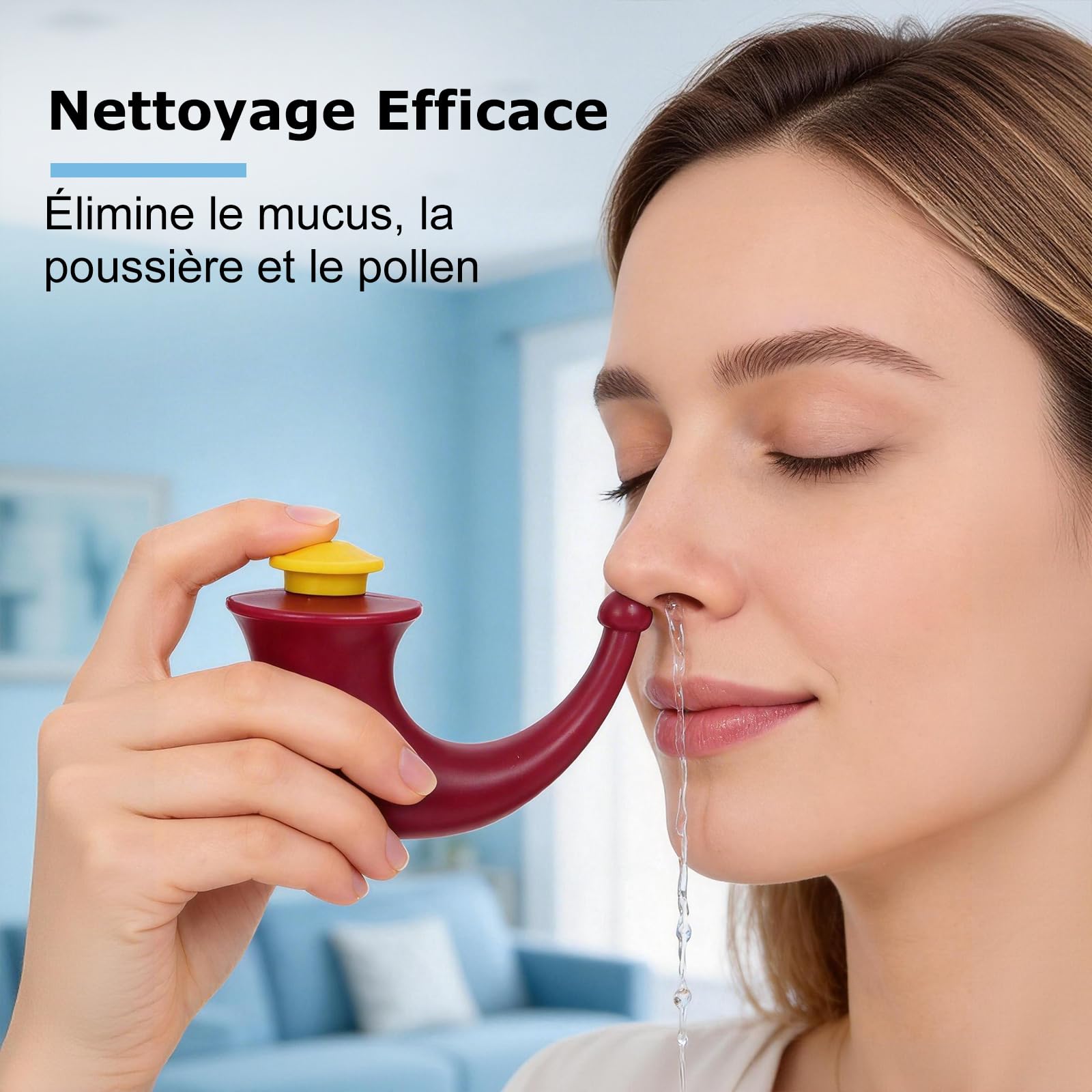 GLEAVI Douche Nasale Douce par Gravité, Pot de Lavage Nez avec Embout Confortable, Rinçage Nasal Quotidien Sans BPA, Facile à Nettoyer pour Hygiène & Yoga, Rouge