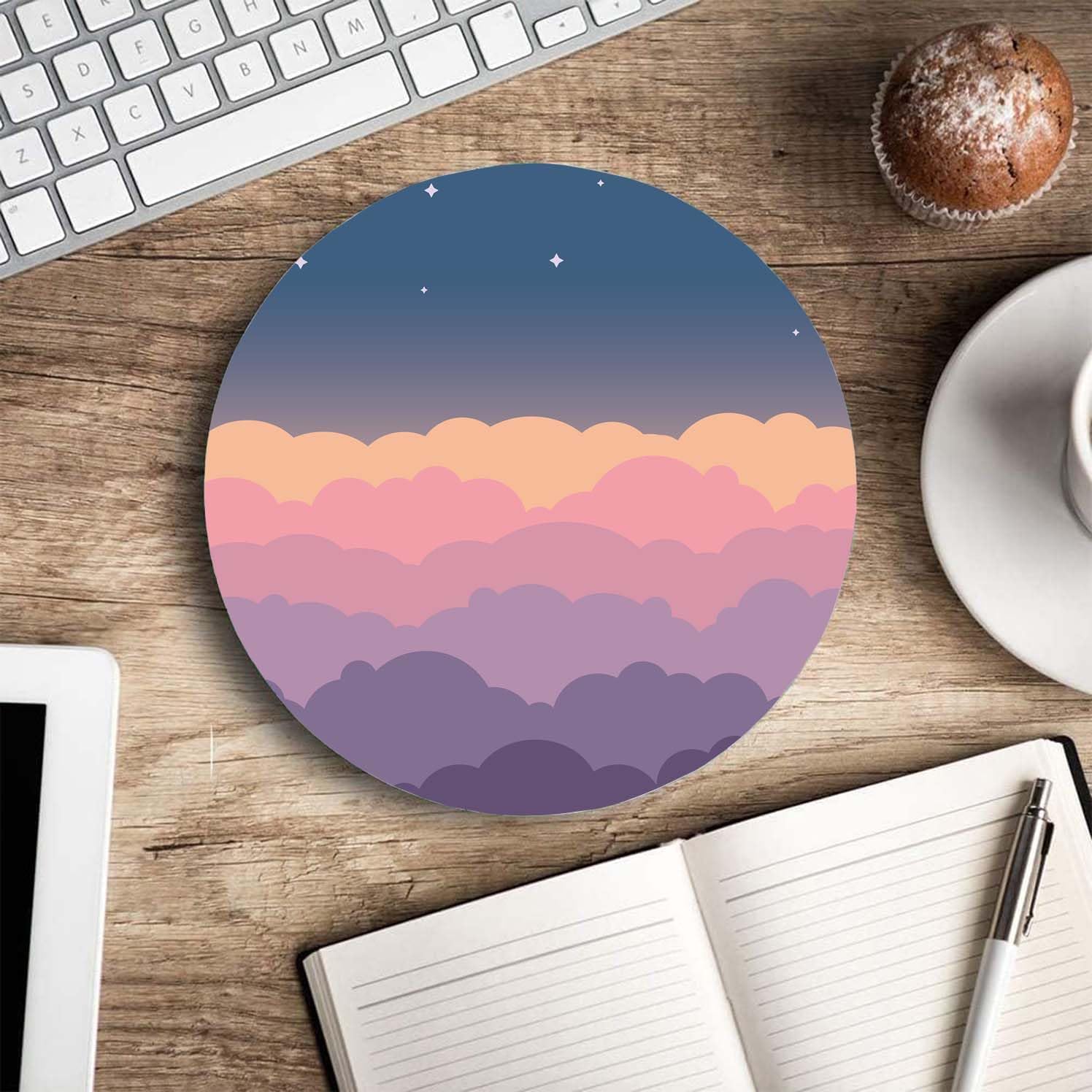 Round Mouse Pad,Cute Clouds Purple Mouse pad,Custom Small Mouse Pads with Designs,Portable Office Non-Slip Rubber Base Wireless Mouse Pad for Laptop 7.9×7.9×0.12 inches image 5