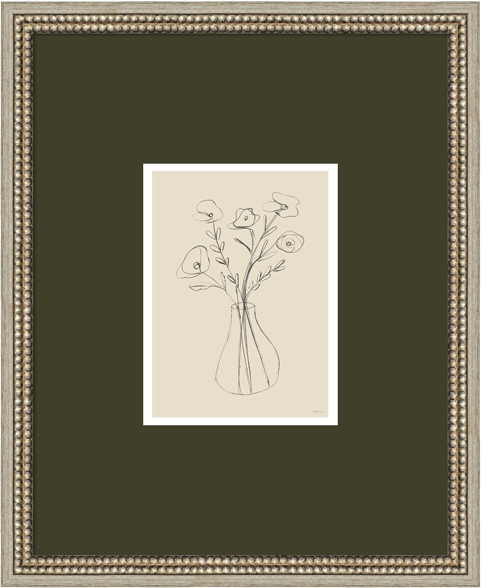 Kate and Laurel Framed Wall Art Print Floral Vase by Gabrielly Guedes, 18 x 22, Castellan Silver Frame, Modern Contemporary, Flower Art for Wall Decor
