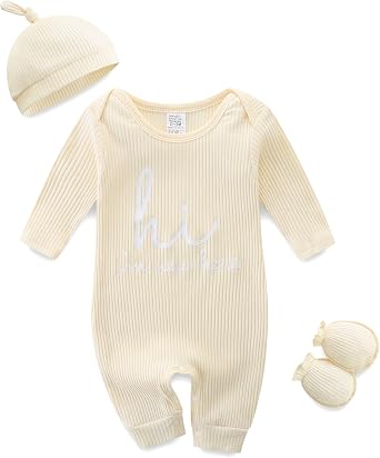 Newborn Baby Girl Clothes Boy Onesies Ribbed Romper Coming Home Outfits Letter Print 03Months Bodysuit