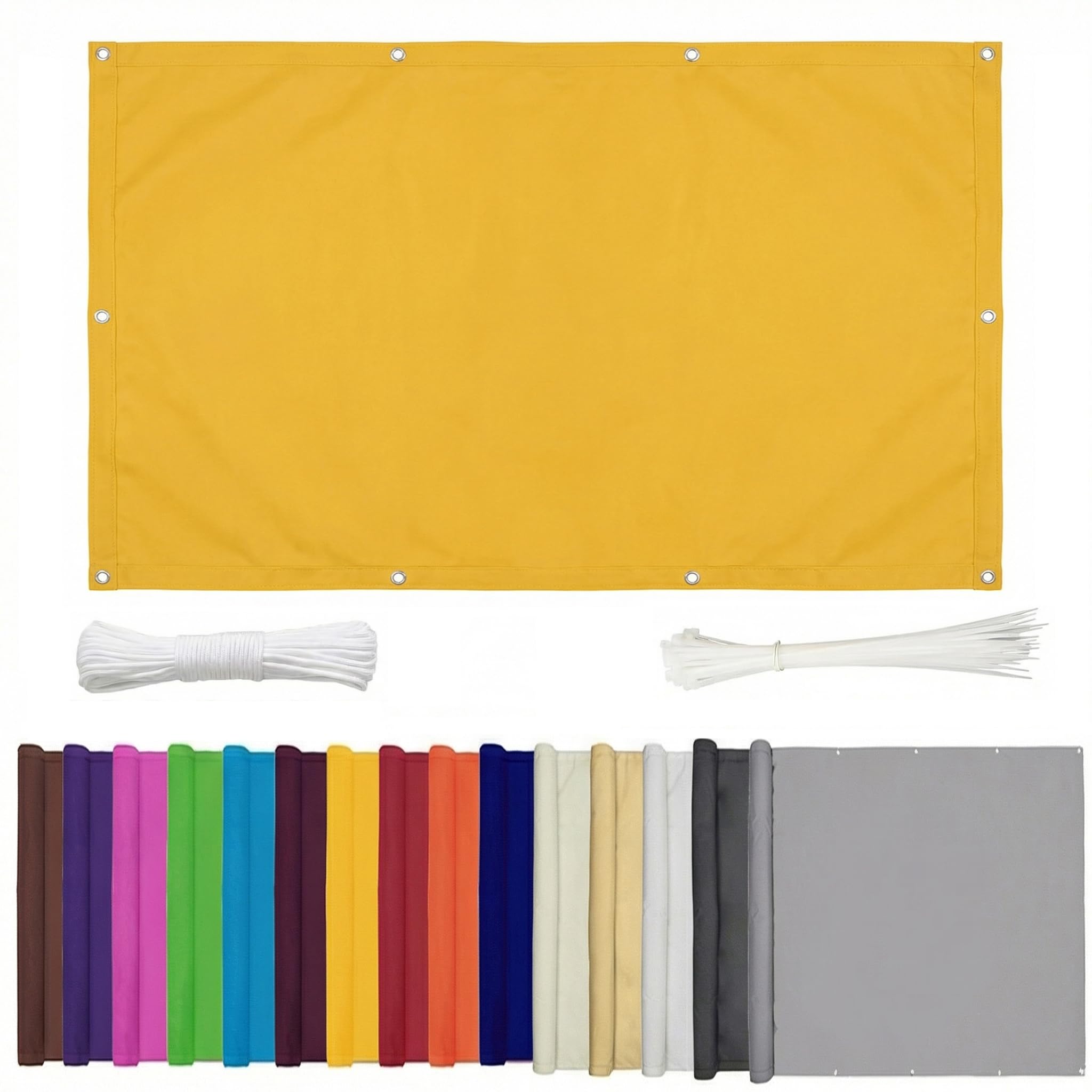 Luxurysail Balcony Privacy Screen PVC Anti-UV Fence Screen for Balcony Deck Patio Balcony Cover Sun Shade Windproof Waterproof with Cable Ties Yellow 0.6x1.5m