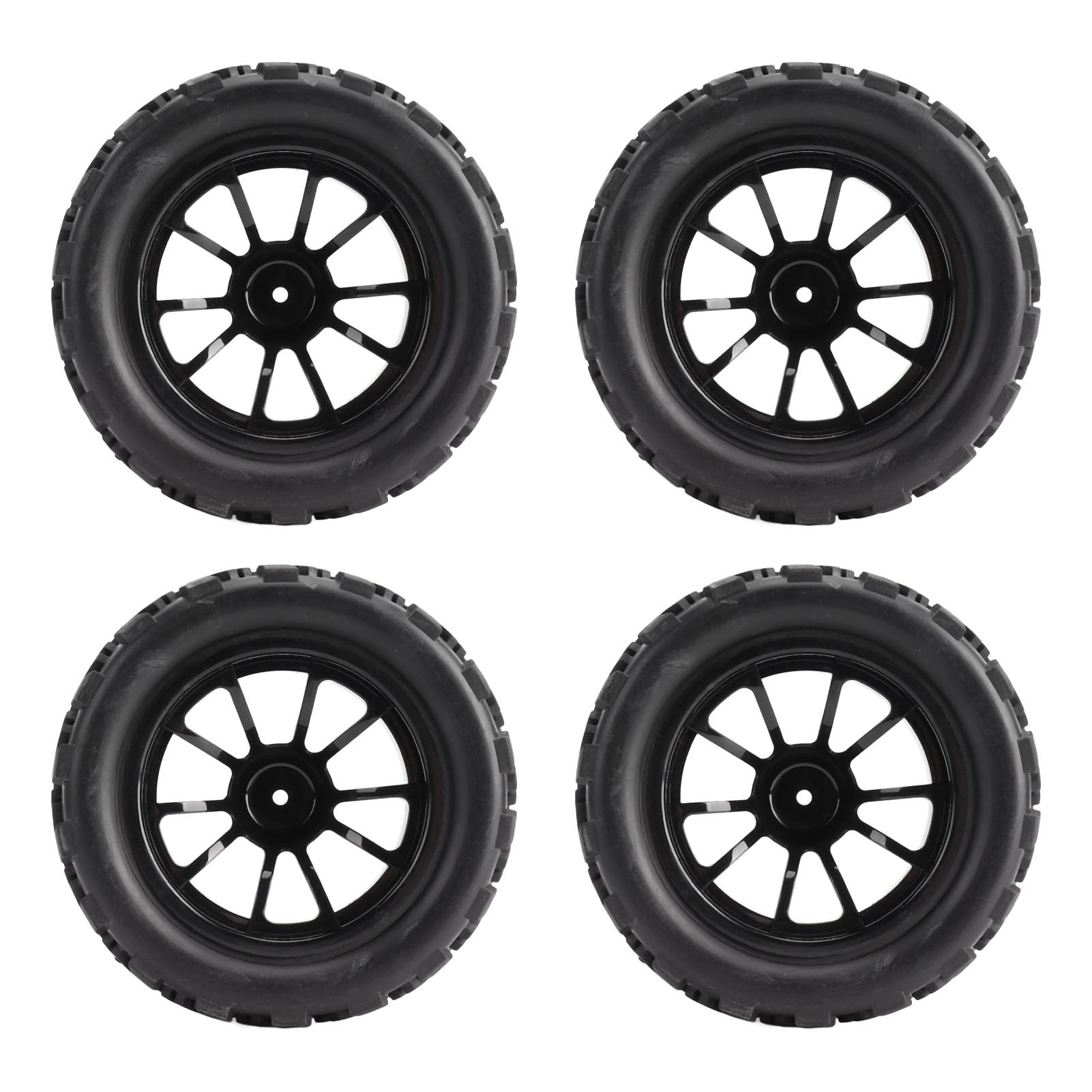 Socobeta Roues et Pneus RC 1/10, 4 Pièces RC Pneus de Voiture en Caoutchouc Noir RC Pneus et Roues Ensemble de Jantes Compatibles avec TRAXXAS Slash RC Short Course Truck 1/10