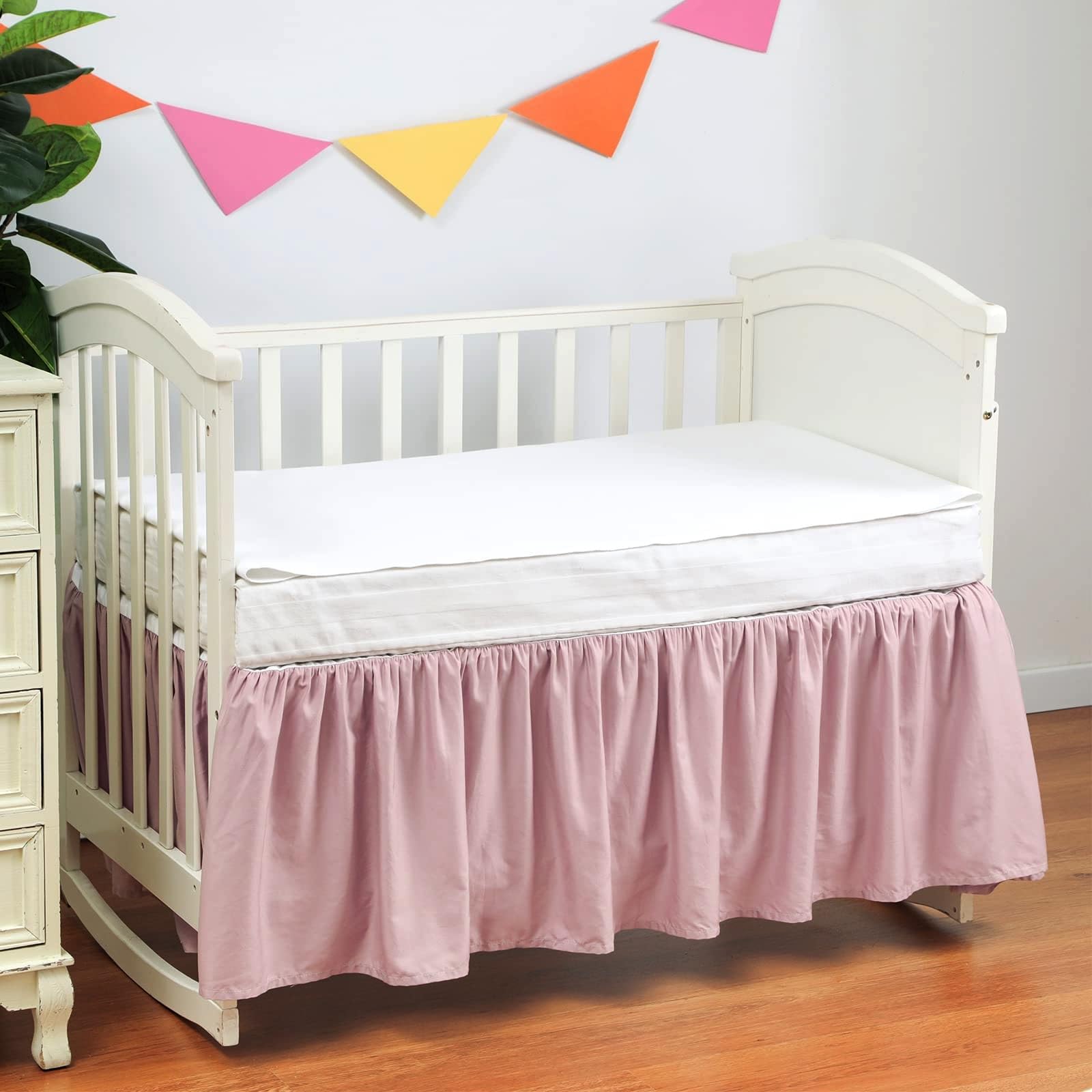 Crib Skirt Pink 400 Thread Count Cotton Crib Dust Ruffle for Baby Girls and Boys, Soft and Breathable Crib Bed Skirt with 14
