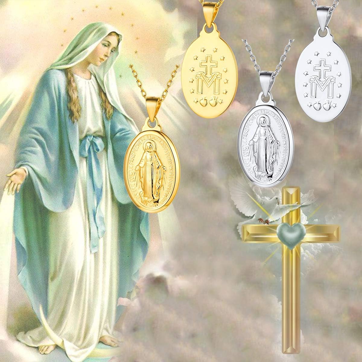 Nofade Silver Personalized Virgin Mary Necklace 925 Sterling Silver Religious Christian Jewelry Oval Medal Coin Pendant Necklace for Women Men - Image 6